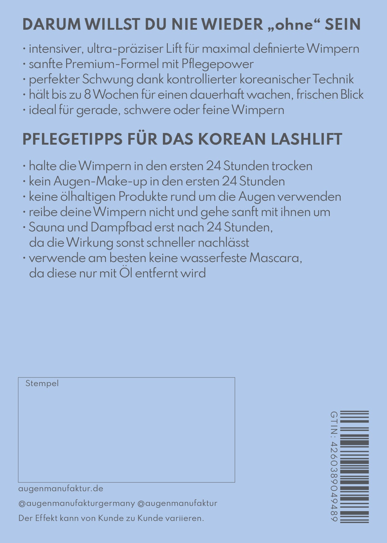 Korean Lashlift Promo Druckmaterialien