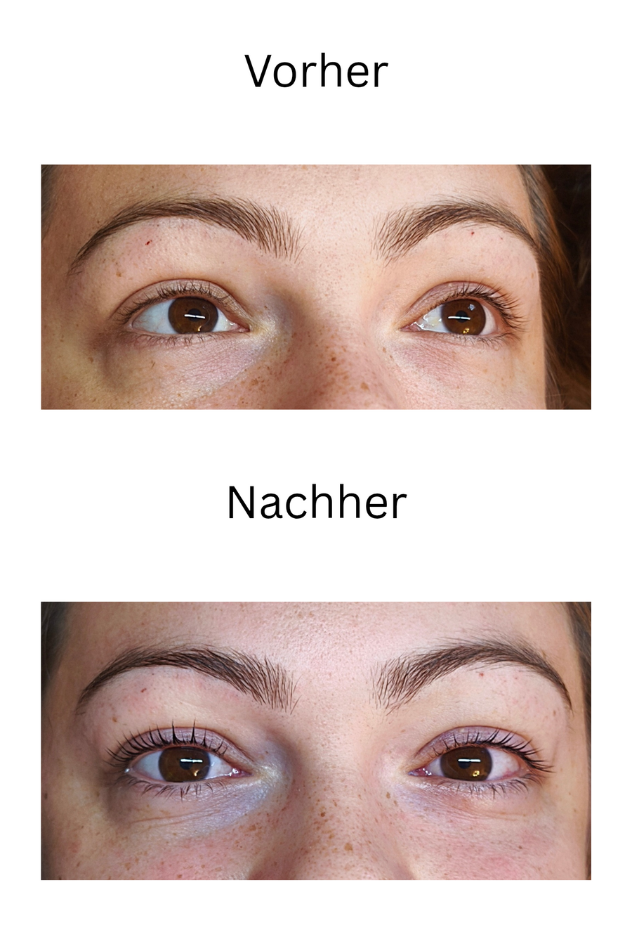 Vorher / Nachher · Modellarbeit aus dem Korean Lashlift Online-Kurs