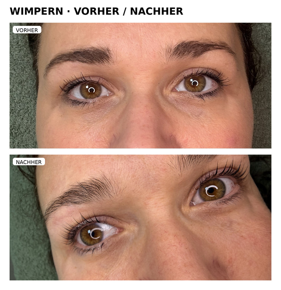 Vorher / Nachher · Modellarbeit aus dem Korean Lashlift Online-Kurs