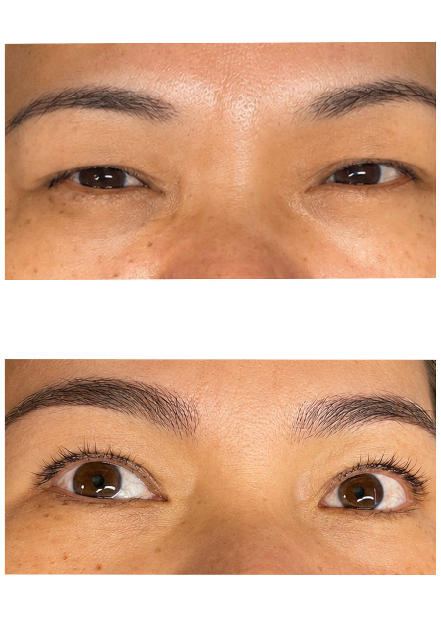 Vorher / Nachher · Modellarbeit aus dem Korean Lashlift Online-Kurs